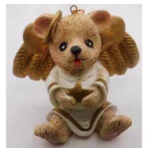 Christmas Angel Bear Resin Figurine Shelf Sitter Or Tree Ornament
